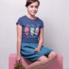 Girl wearing blue tshirt with cute 3 Popsicle icecream design