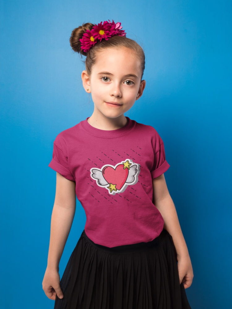 Girl wearing Heart-with-stars-pink tshirt