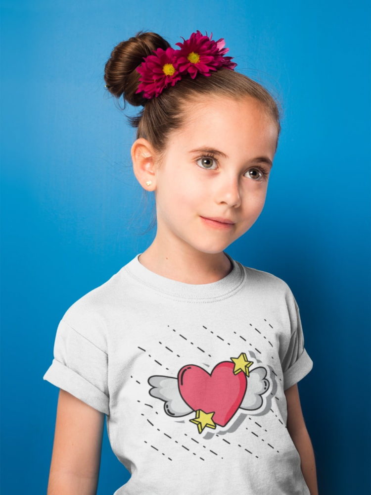 girl with Heart-with-stars-on white tshirt