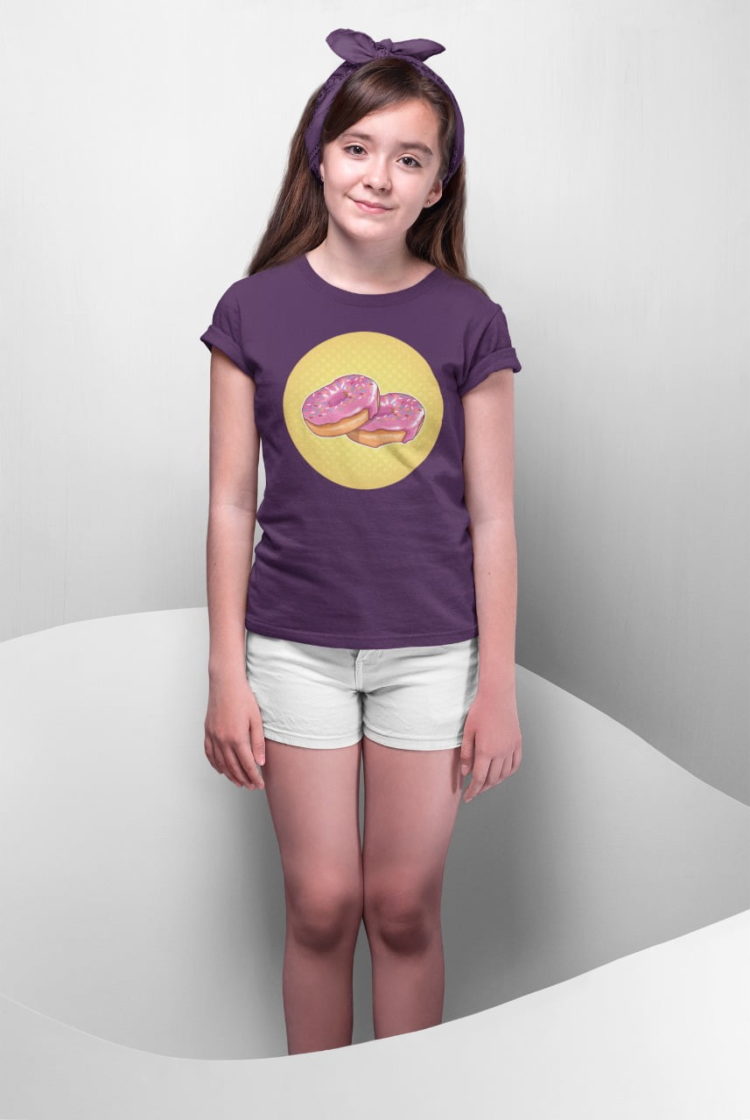 cute-girl-standing-with-purple-sweet-pink-donut-tshirt