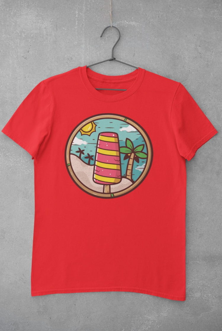 red popsicle on beach summer tshirt
