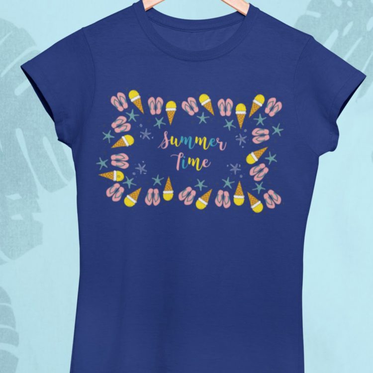 deep blue summer-time-doodle with flip flops ice cream starfish tshirt