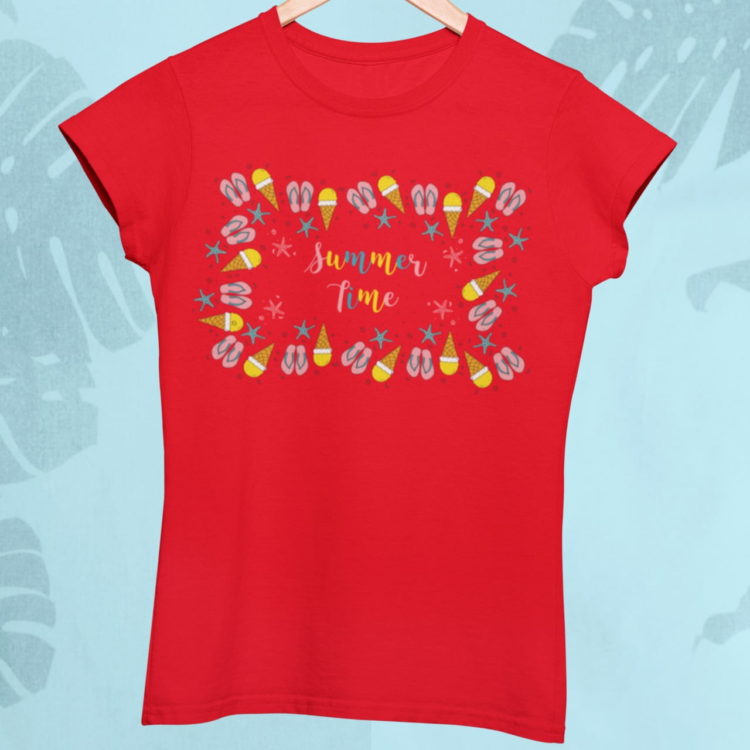 red summer-time-doodle with flip flops ice cream starfish tshirt
