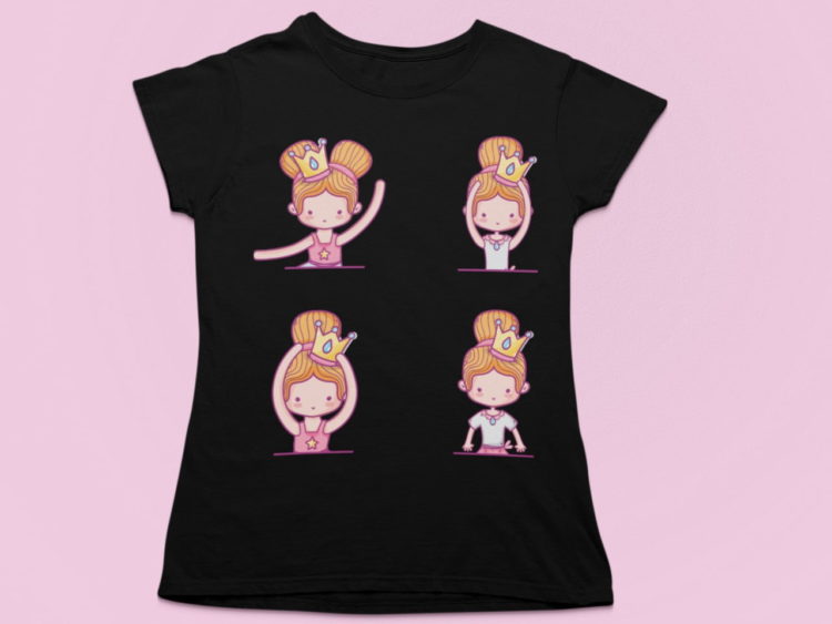 black tshirt with Cute Ballerina dancer posing