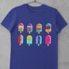 deep blue tshirt with 8-cute-colorful-cartoon popsicles with different faces