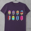 purple tshirt with 8-cute-colorful-cartoon popsicles with different faces