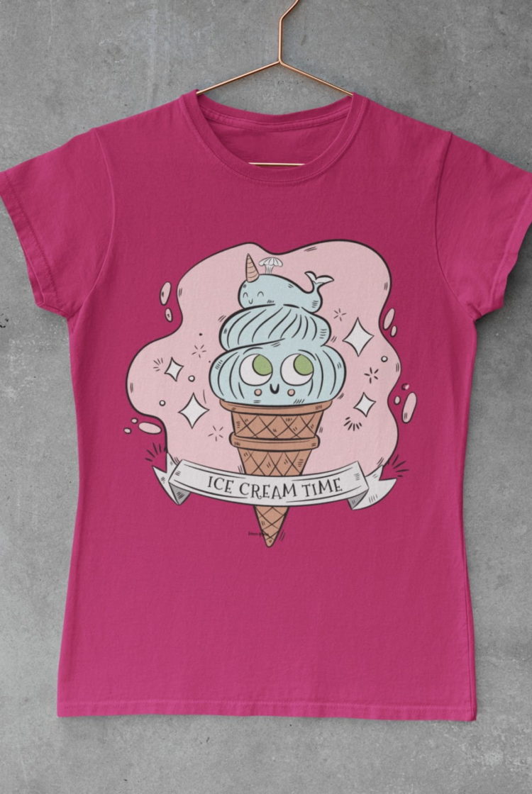 dark pink tshirt with Cute icecream cone with whale on top
