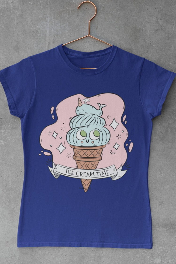 deep blue tshirt with Cute icecream cone with whale on top