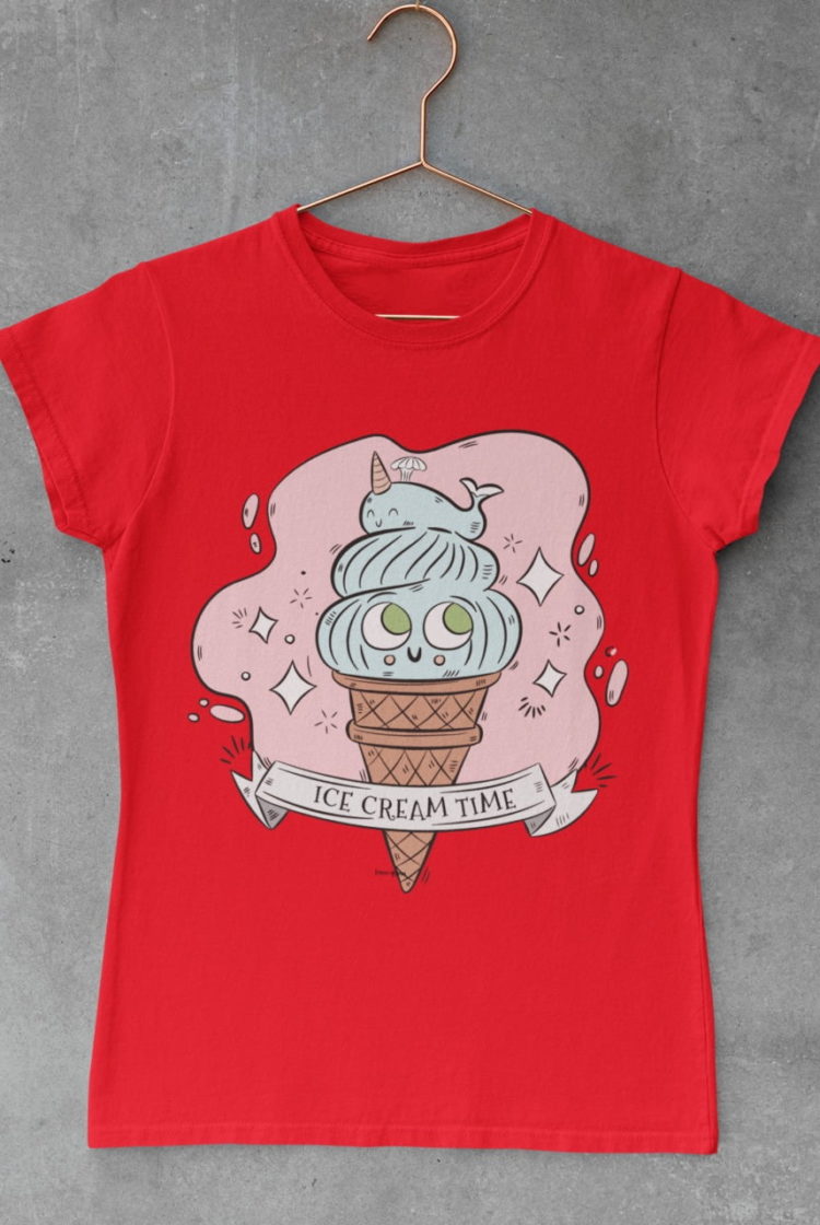 red tshirt with Cute icecream cone with whale on top