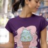 shy girl in purple tshirt with Cute icecream cone with whale on top