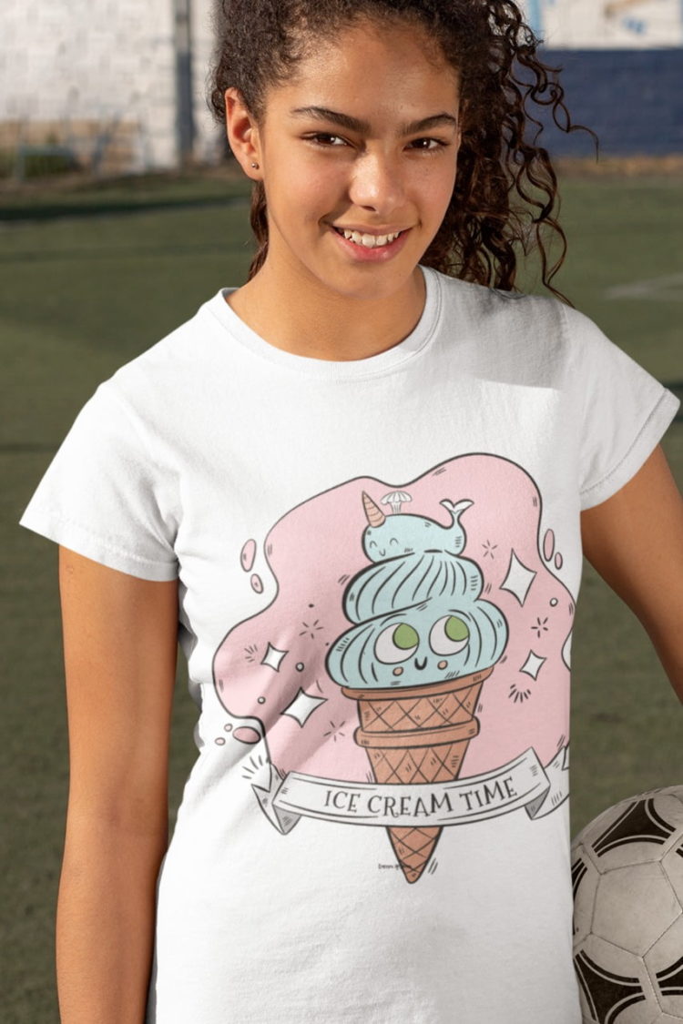 white tshirt with Cute icecream cone with whale on top