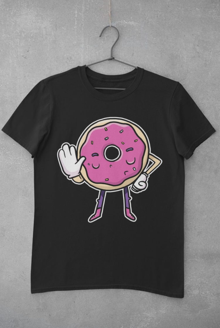 Black Tshirt with Funny Pink Donut Saying No