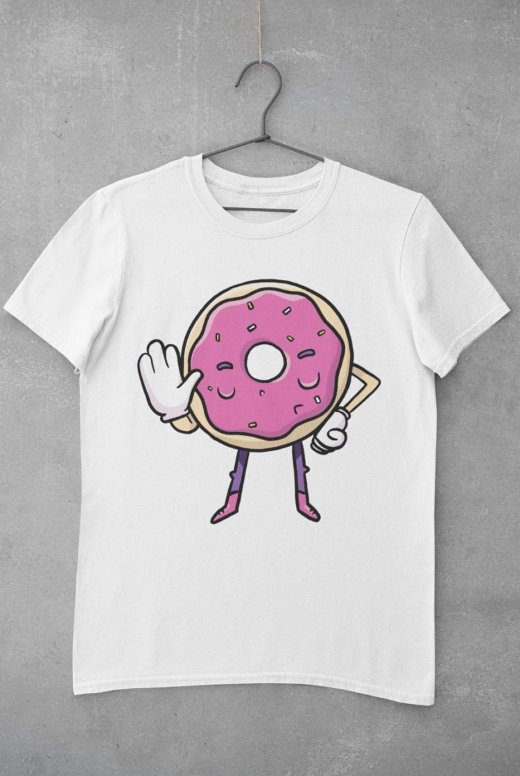 White Tshirt with Funny Pink Donut Saying No