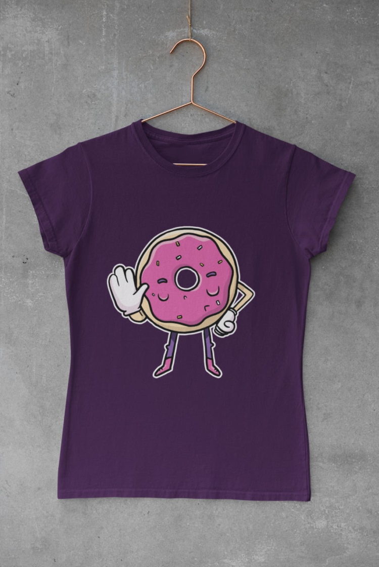 purple Tshirt with Funny Pink Donut Saying No
