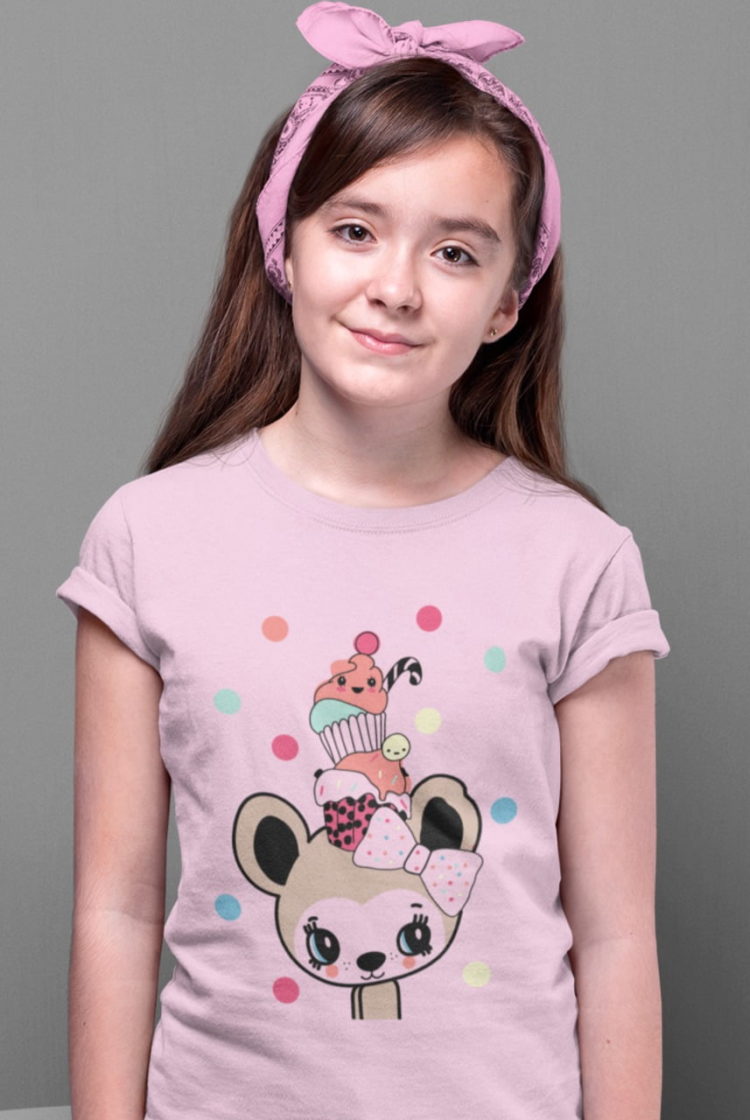 Light Pink Cute mouse with cupcakes on head tshirt