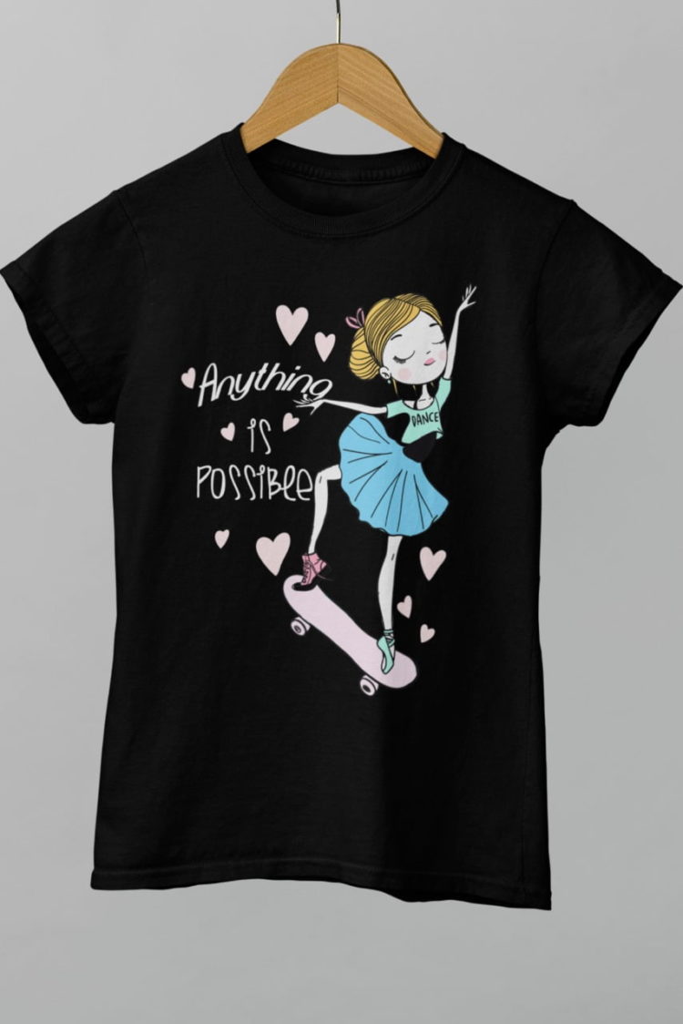 Anything is possible girl on skateboard Black tshirt