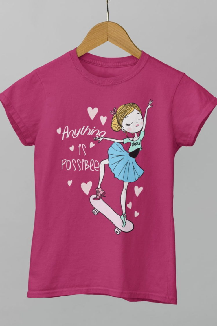 6S1039 Anything is possible girl on skateboard Dark pink tshirt