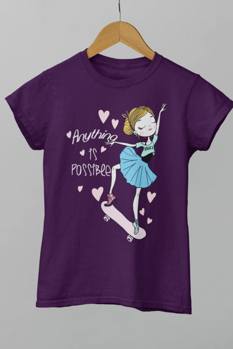 Anything is possible girl on skateboard Purple tshirt