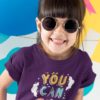 cheerful girl in Purple You Can Do It tshirt