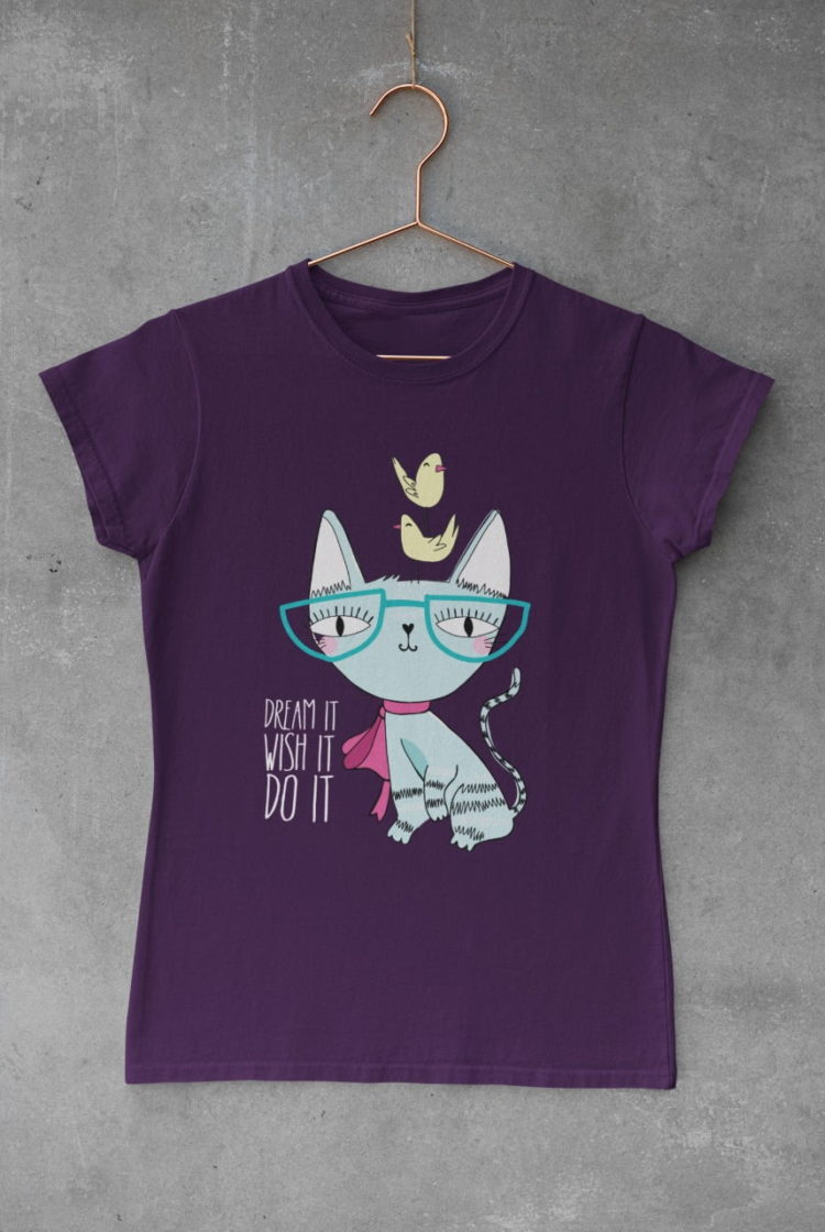 Cat Wearing glasses Dream It Wish It Do it Purple tshirt