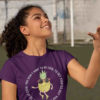 sporty girl in purple tshirt with Cool Pineapple skating cartoon