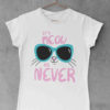 White tshirt with Cute kitty in sunglasses - it's meow or never