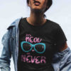 cool girl in Black tshirt with Cute kitty in sunglasses - it's meow or never