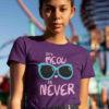 cute girl in purple tshirt with Cute kitty in sunglasses - it's meow or never