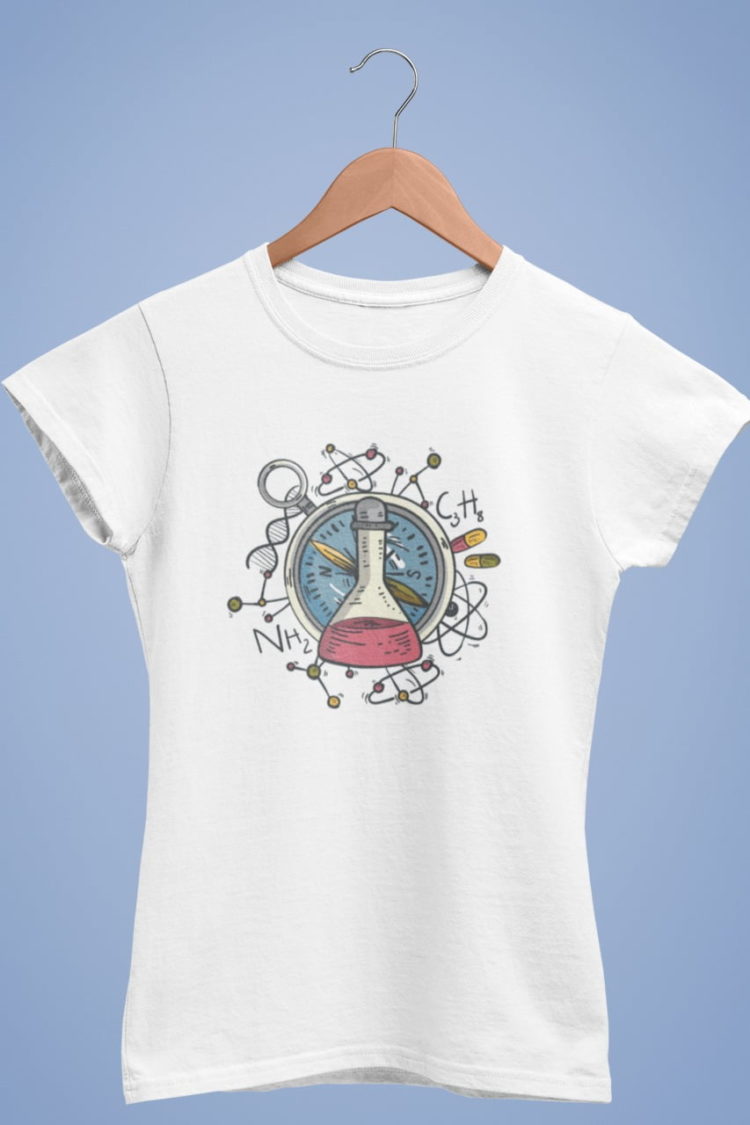 white tshirt with Science design