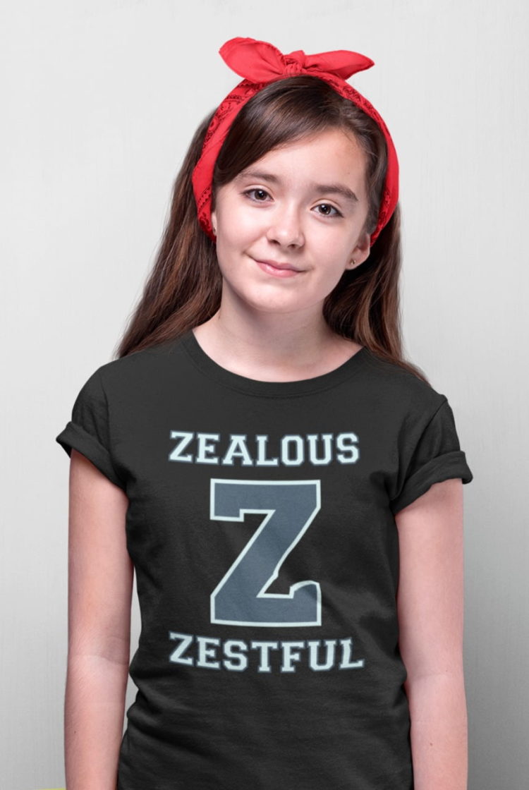 cute girl in Z zealous zestful black tshirt