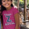 sweet girl in Z zealous zestful dark pink tshirt