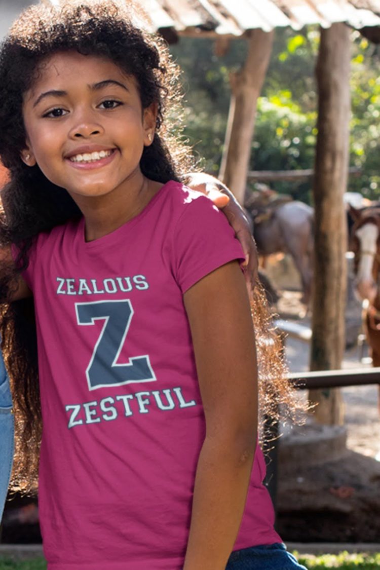 sweet girl in Z zealous zestful dark pink tshirt