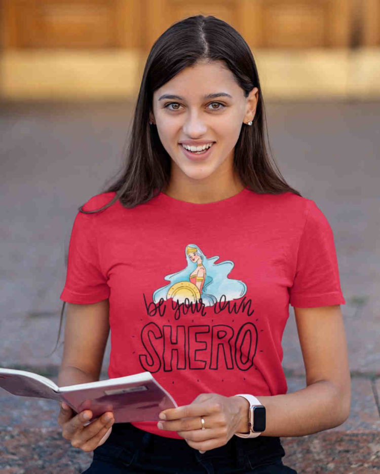 smart girl in Red Be Your Own Shero tshirt