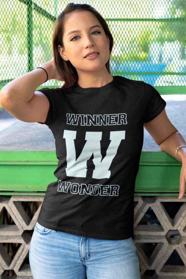 cool girl in black W Winner Wonder tshirt