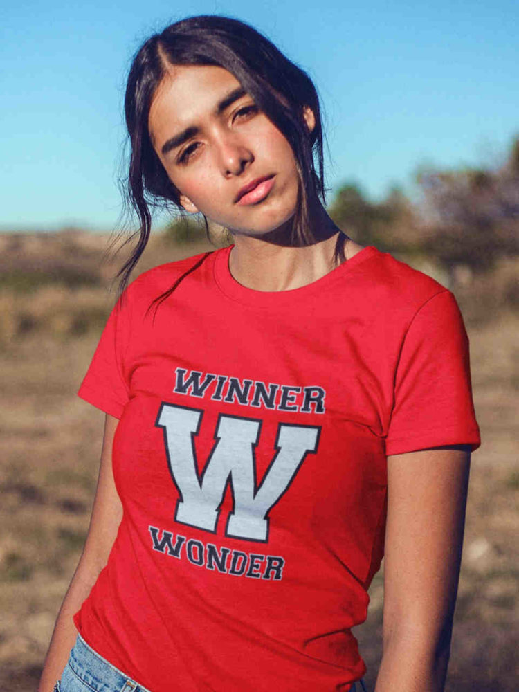pretty girl in red W Winner Wonder tshirt
