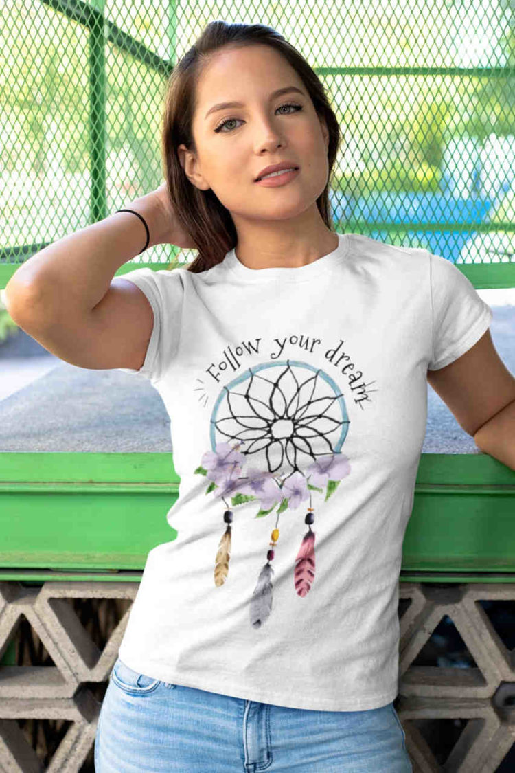 sweet girl in Follow your Dream white tshirt