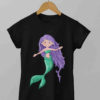 Mermaid with long purple hair on black tshirt