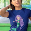 Mermaid with long purple hair on dartk pink tshirt