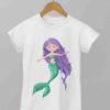 Mermaid with long purple hair on white tshirt
