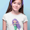 sweet girl in White tshirt with Mermaid with long purple hair