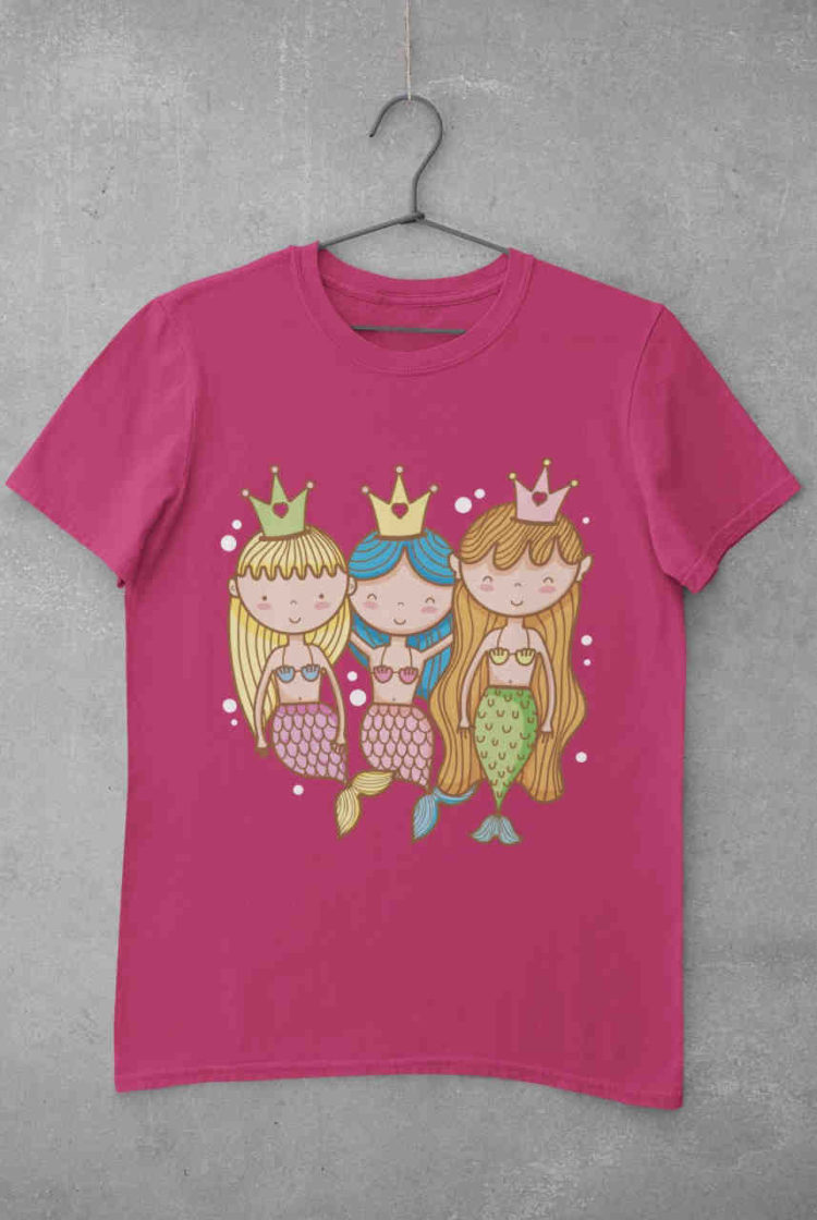Dark pink tshirt withThree Mermaids Swimming
