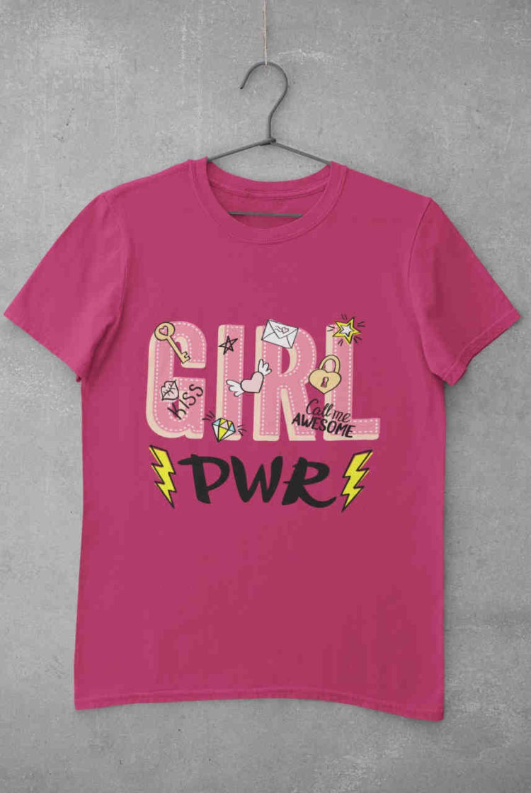 Dark pink tshirt with Girl PWR