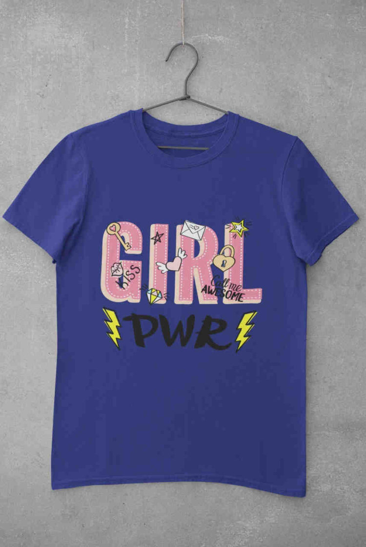 Deep blue tshirt with Girl PWR