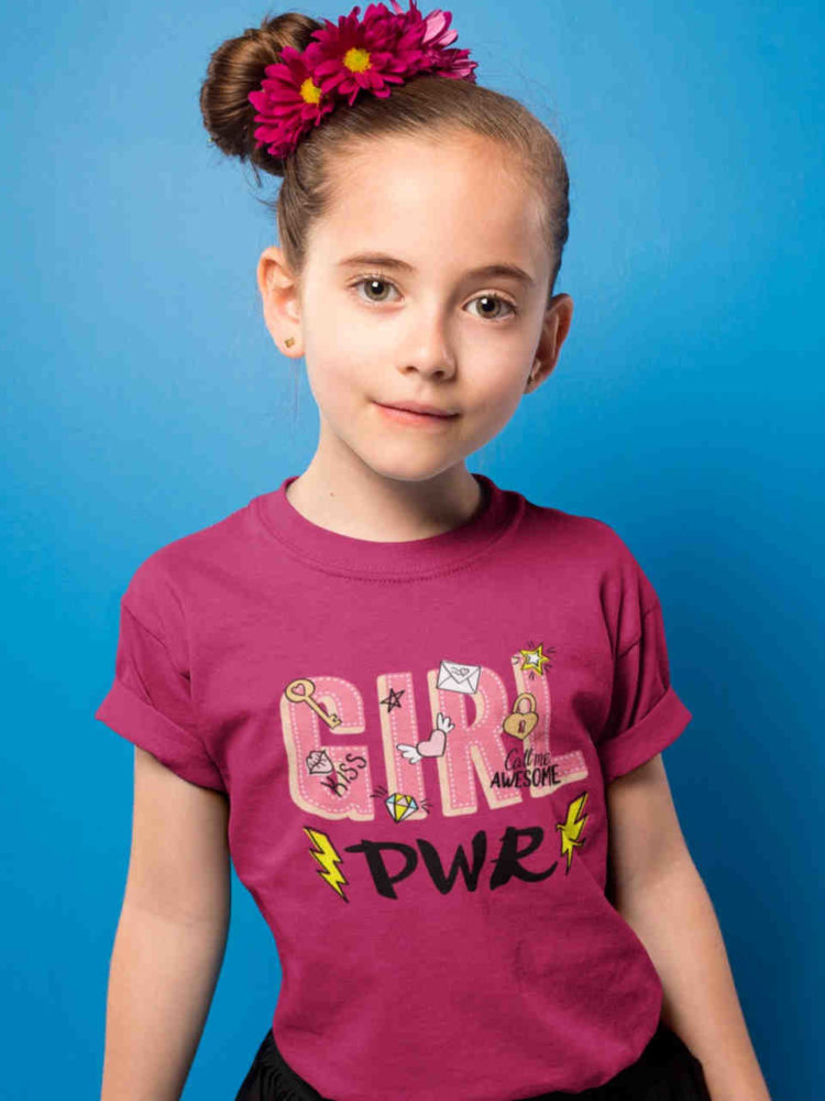 sweet girl in dark pink tshirt with Girl PWR
