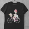 Black tshirt with girl riding bicycle with cat