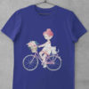 Deep blue tshirt with girl riding bicycle with cat