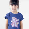 cute girl in deep blue tshirt with Rainbow unicorn dabbing