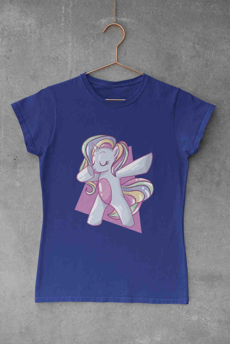 deep blue tshirt with Rainbow unicorn d