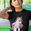 cool girl in black tshirt with Unicorn drinking a shake