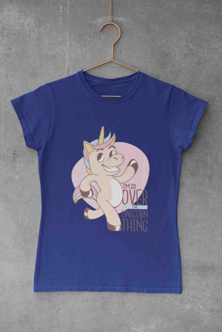 deep blue tshirt with Funny unicorn quote
